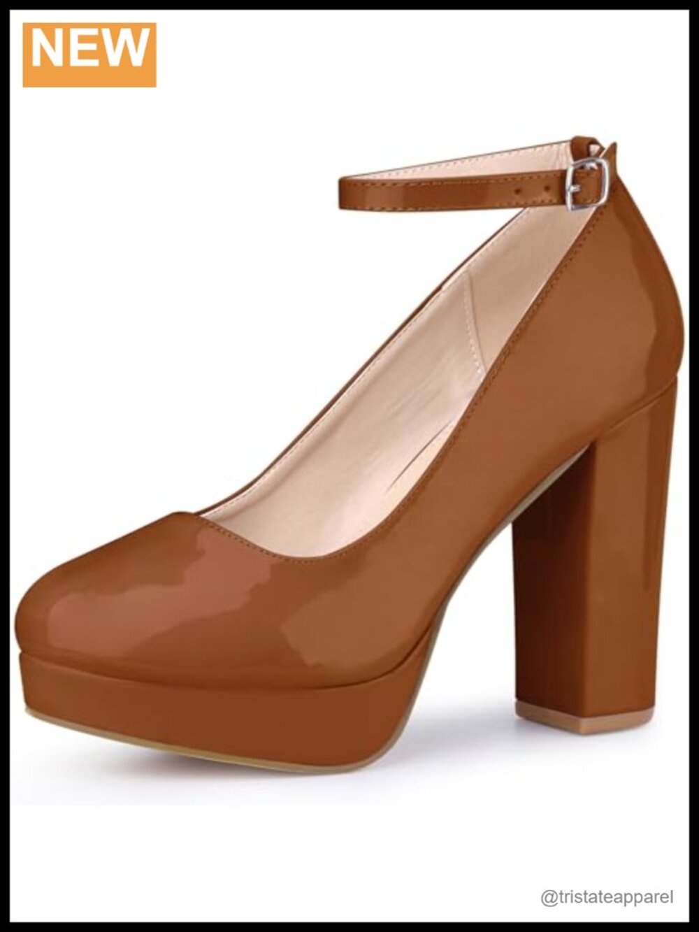 Faux Leather Ankle Strap Platform Chunky Heels Mary Jane Pumps